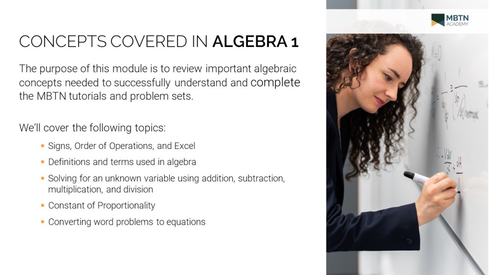 Algebra 1 Tutorial Overview